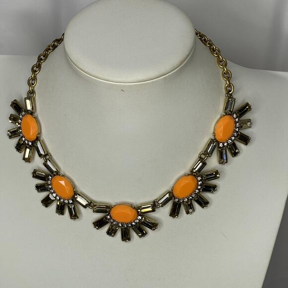 J. Crew J Crew statement necklace gold tone peachy pink faceted stones jewelry - Picture 1 of 14